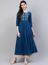 Stylum Women's Embroidered Rayon Flared Kurta (Noorteal) Thumbnail