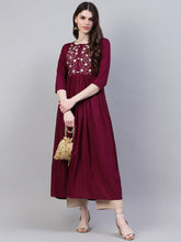 Stylum Women's Embroidered Rayon Flared Kurta (Noorwine) Thumbnail