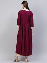 Stylum Women's Embroidered Rayon Flared Kurta (Noorwine) Thumbnail