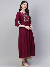 Stylum Women's Embroidered Rayon Flared Kurta (Noorwine) Thumbnail