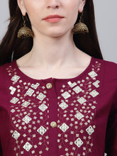 Stylum Women's Embroidered Rayon Flared Kurta (Noorwine) Thumbnail