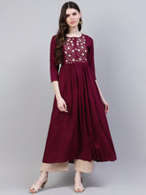 Stylum Women's Embroidered Rayon Flared Kurta (Noorwine) Thumbnail