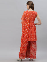Stylum Women's Bandhej Printed Cotton Flared Short Kurta Sharara Dupatta Set (ORANGEAUDI) Thumbnail