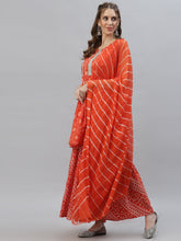 Stylum Women's Bandhej Printed Cotton Flared Short Kurta Sharara Dupatta Set (ORANGEAUDI) Thumbnail