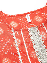 Stylum Women's Bandhej Printed Cotton Flared Short Kurta Sharara Dupatta Set (ORANGEAUDI) Thumbnail