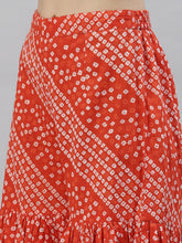 Stylum Women's Bandhej Printed Cotton Flared Short Kurta Sharara Dupatta Set (ORANGEAUDI) Thumbnail