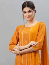 Stylum Women's Printed Rayon Straight Kurta Sharara Dupatta Set (ORANGESHARARASET) Thumbnail