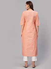 Stylum Women's Self Woven Striped Cotton Blend Straight Kurta (ORANGEYASHI) Thumbnail