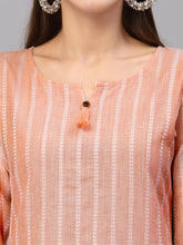 Stylum Women's Self Woven Striped Cotton Blend Straight Kurta (ORANGEYASHI) Thumbnail