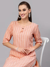 Stylum Women's Self Woven Striped Cotton Blend Straight Kurta (ORANGEYASHI) Thumbnail