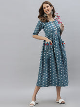 Stylum Women's Self Design Cotton Blend Maxi Dress  (POPPYTEAL) Thumbnail