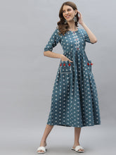 Stylum Women's Self Design Cotton Blend Maxi Dress  (POPPYTEAL) Thumbnail
