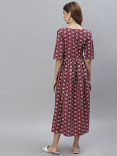 Stylum Women's Self Design Cotton Blend Maxi Dress  (POPPYWINE) Thumbnail