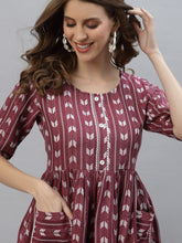 Stylum Women's Self Design Cotton Blend Maxi Dress  (POPPYWINE) Thumbnail