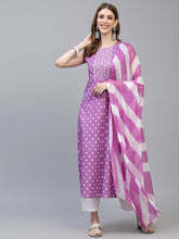 Stylum Women's Bandhej Printed A-Line Kurta with Dupatta (PURPLEKAWA) Thumbnail