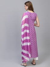 Stylum Women's Bandhej Printed A-Line Kurta with Dupatta (PURPLEKAWA) Thumbnail