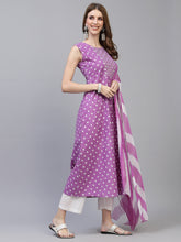 Stylum Women's Bandhej Printed A-Line Kurta with Dupatta (PURPLEKAWA) Thumbnail