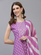 Stylum Women's Bandhej Printed A-Line Kurta with Dupatta (PURPLEKAWA) Thumbnail