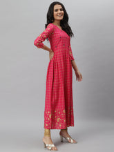 Stylum Women's Printed Rayon Flared Kurta (pankhuripink) Thumbnail