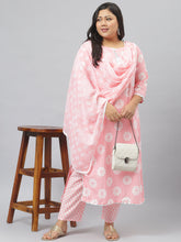 Stylum Women's  Printed Cotton Straight Kurta Pant Dupatta Set (PinkChecksKPD) Thumbnail