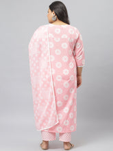 Stylum Women's  Printed Cotton Straight Kurta Pant Dupatta Set (PinkChecksKPD) Thumbnail