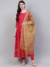 Stylum Women's Embroidered Rayon Flared Kurta Dupatta Set (Pinkpankhkdset) Thumbnail