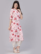 Stylum Women's Floral Printed Rayon A-Line Kurta (ROSAPINK) Thumbnail