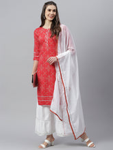 Stylum Bandhani Print Rayon Straight Kurta Sharara Dupatta Set (Redribsshararaset) Thumbnail