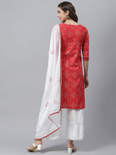 Stylum Bandhani Print Rayon Straight Kurta Sharara Dupatta Set (Redribsshararaset) Thumbnail