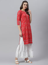 Stylum Bandhani Print Rayon Straight Kurta Sharara Dupatta Set (Redribsshararaset) Thumbnail