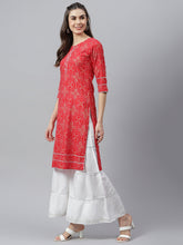 Stylum Bandhani Print Rayon Straight Kurta Sharara Dupatta Set (Redribsshararaset) Thumbnail