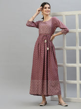 Stylum Women's Gold & Khari Printed Rayon Flared Long Ethnic Dress (SONYMAUVE) Thumbnail