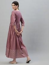 Stylum Women's Gold & Khari Printed Rayon Flared Long Ethnic Dress (SONYMAUVE) Thumbnail
