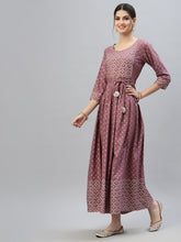 Stylum Women's Gold & Khari Printed Rayon Flared Long Ethnic Dress (SONYMAUVE) Thumbnail