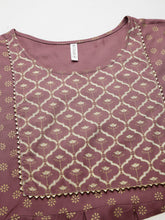 Stylum Women's Gold & Khari Printed Rayon Flared Long Ethnic Dress (SONYMAUVE) Thumbnail