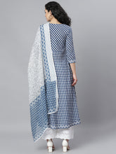 Stylum Women's Printed Cotton Flared Kurta with Dupatta (Summerbluekdset) Thumbnail