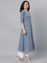 Stylum Women's Printed Cotton Flared Kurta with Dupatta (Summerbluekdset) Thumbnail