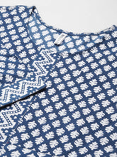 Stylum Women's Printed Cotton Flared Kurta with Dupatta (Summerbluekdset) Thumbnail