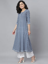 Stylum Women's Printed Cotton Flared Kurta with Dupatta (Summerbluekdset) Thumbnail