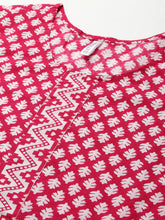 Stylum Women's Printed Cotton Flared Kurta with Dupatta (Summerpinkkdset) Thumbnail