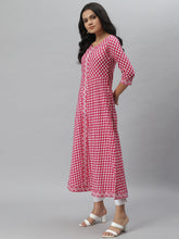 Stylum Women's Printed Cotton Flared Kurta with Dupatta (Summerpinkkdset) Thumbnail