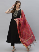 Stylum Women's Embroidered Rayon Flared Kurta with Printed Dupatta (TIGGYBLACK) Thumbnail