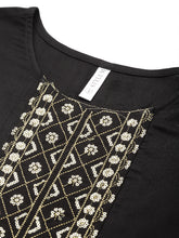 Stylum Women's Embroidered Rayon Flared Kurta with Printed Dupatta (TIGGYBLACK) Thumbnail