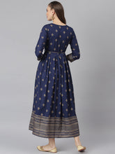 Stylum Women's Gold Printed Rayon Flared Kurta (TONYNAVY) Thumbnail
