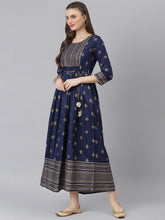 Stylum Women's Gold Printed Rayon Flared Kurta (TONYNAVY) Thumbnail