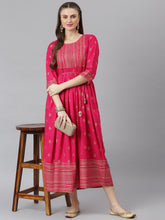 Stylum Women's Gold Printed Rayon Flared Kurta (TONYPINK) Thumbnail
