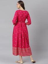 Stylum Women's Gold Printed Rayon Flared Kurta (TONYPINK) Thumbnail