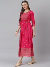 Stylum Women's Gold Printed Rayon Flared Kurta (TONYPINK) Thumbnail