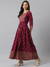 Stylum Women's Gold Printed Rayon Flared Kurta (TONYWINE) Thumbnail