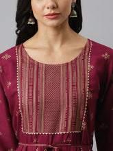 Stylum Women's Gold Printed Rayon Flared Kurta (TONYWINE) Thumbnail